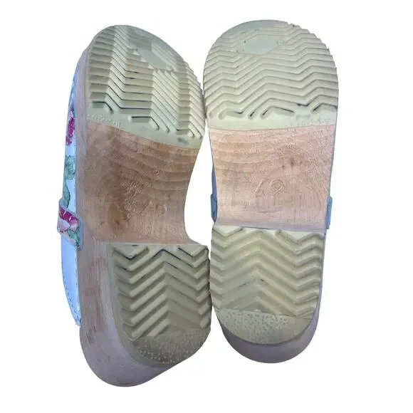 Swedish Torpatoffeln Floral Cottage Core Wooden Clogs Womens EU 42 US 10.5 - Picture 16 of 16